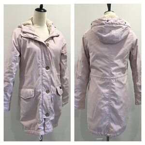 ABERCROMBIE & FITCH Pink Adj Drawstring Shearling Fur Lined Hoodie Parka Jacket